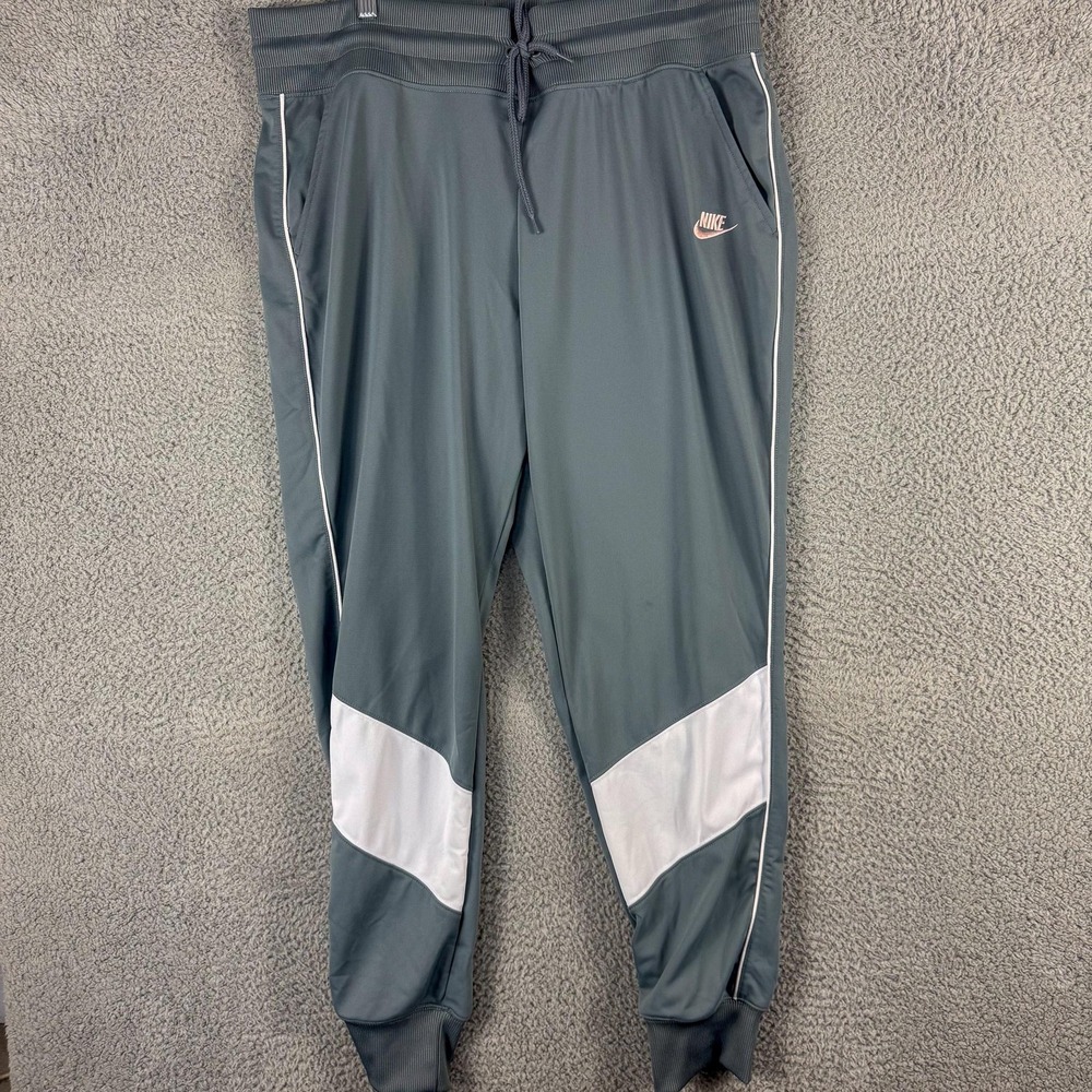 Nike Track Pants Womens XL Gray White Joggers Tapered Ribbed Cuffs CD4152-065